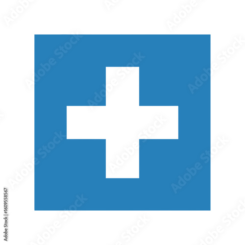 White plus sign centered on a solid blue square background.