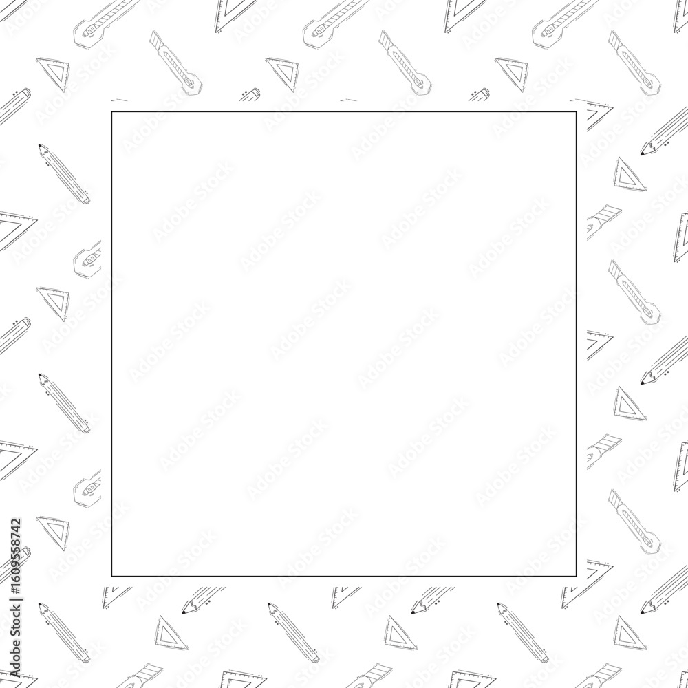 Fototapeta premium construction frame. doodle construction tool square frame. hand drawn construction frame background. construction tool background