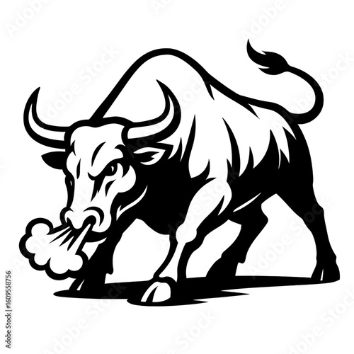 Mighty Raging Bull Exhaling Steam, Symbolizing Raw Power and Determination