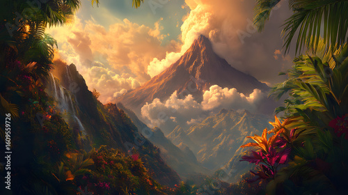 Volcanic Mountain With Tropical Storm Clouds G