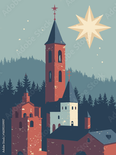 Bethlehem, PA – SteelStacks ruins and Moravian star in steel gray, star white, brick red, and evening navy