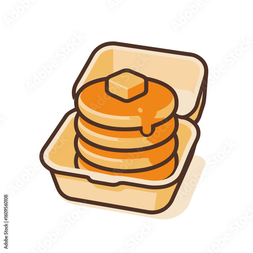 Pancakes with Butter and Syrup in a Convenient Takeaway Box