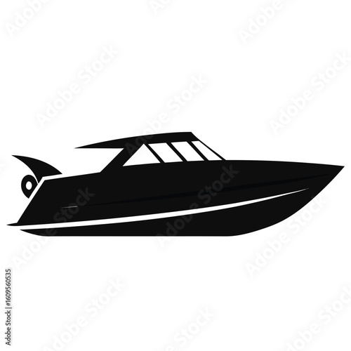 Black speedboat silhouette icon on white background