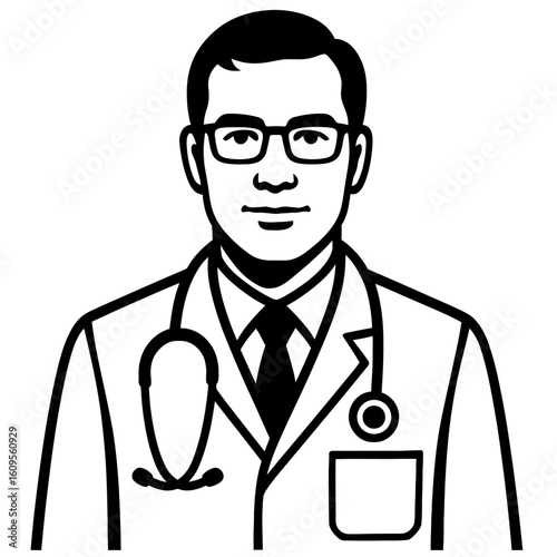 Professional Male Doctor with Stethoscope and Glasses