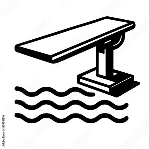 Ready to Dive- Iconic Diving Board Over Water for Aquatic Sports