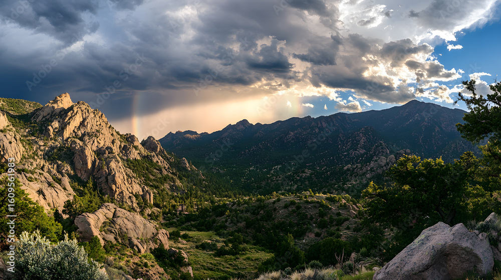 Obraz premium Mountain Landscape With Spiraling Hurrican 62770226 9D57