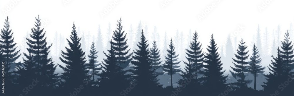 Obraz premium A modern illustration featuring a seamless fir tree forest border in isolated silhouette