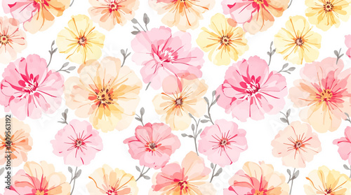 Seamless vector vintage floral pattern for gift wrap, fabric, cover and interior design with flowers. And example of usage with mock up pattern. Retro style Magnolia flowers