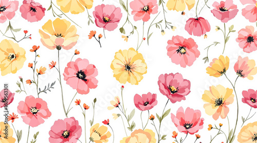 Seamless vector vintage floral pattern for gift wrap, fabric, cover and interior design with flowers. And example of usage with mock up pattern. Retro style Magnolia flowers