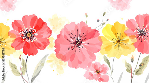 Cute feminine watercolor seamless pattern with wildflowers.hand drawn
