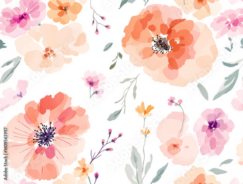 Cute feminine watercolor seamless pattern with wildflowers.hand drawn