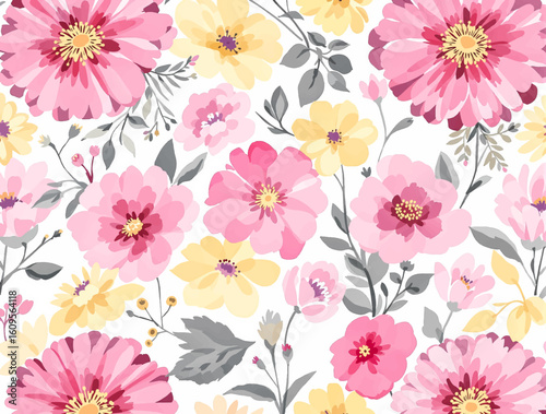 Cute feminine watercolor seamless pattern with wildflowers.hand drawn