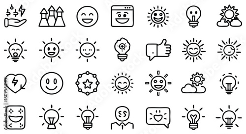 Collection of positive icons and symbols hand lightning