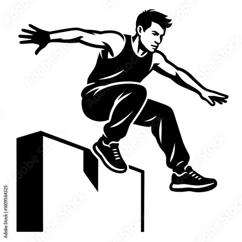 Urban Agility - Dynamic Parkour Free Runner in Action