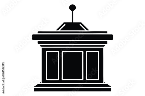 Vector art of a simple black podium stands ready for a speaker, isolated on white background