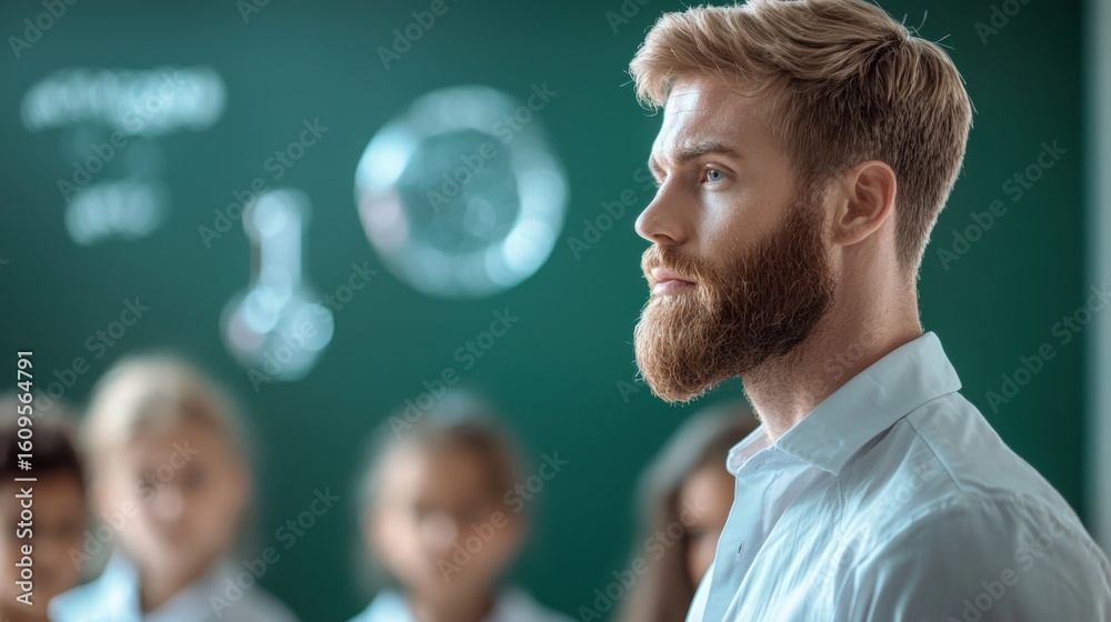 Class Teacher explaining a chemistry experiment to a class of students in a school lab. Class Teacher explaining a chemistry experiment to a class of students in a school lab.