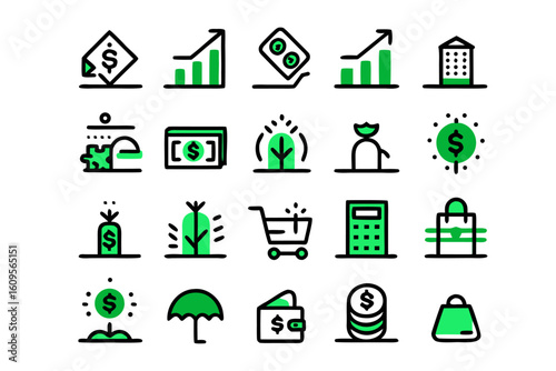 Collection of clean modern line art symbols representing financial concepts and tax obligations perfect for digital platforms and presentations