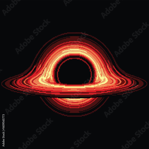Pixelated Black Hole with Rings of Light.