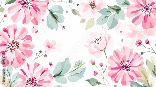 Abstract spring floral art background vector illustration. Watercolor hand painted botanical flower, leaves and nature background. Design for wallpaper, poster, banner, card, print, web and packaging.