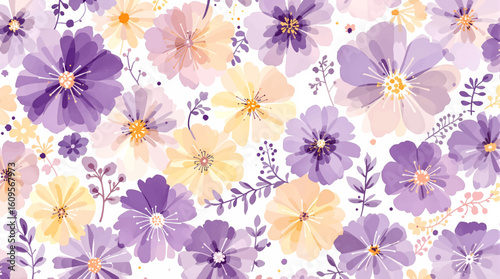 Watercolor art background vector. Wallpaper design with winter flower paint brush line art.