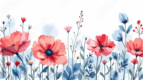 Computer trukket blomst illustration.Akvarel blomster. Manuel sammensætning.Big Set akvarel elementer.