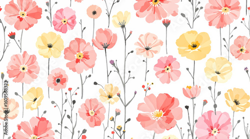 Abstract floral art background vector. Botanical watercolor hand drawn flowers paint brush line art. Design illustration for wallpaper