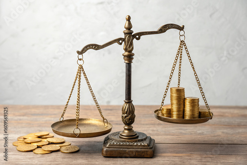balance scale tipped toward gold coins profit gain