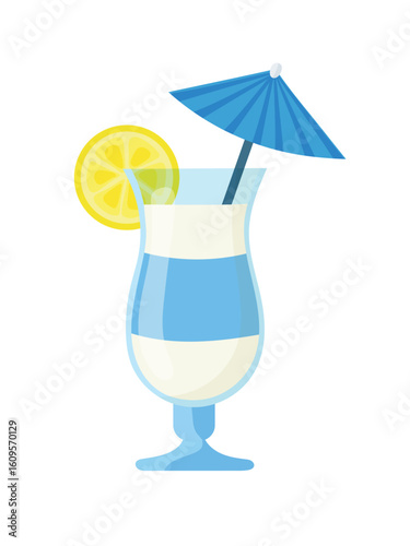 Summer cocktail. Flat vector clipart, illustration with isolated background.