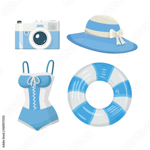 Sea set. Flat vector clipart, illustration with isolated background.