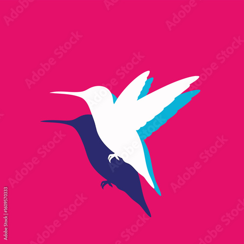 Colorful Hummingbird Silhouette Design on Pink Background.