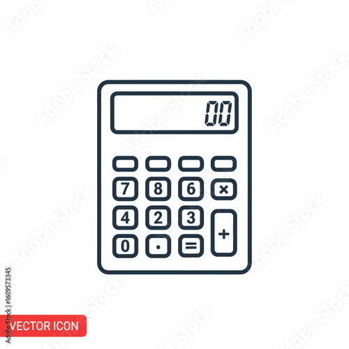 Calculator line icon for financial accounting and mathematics. Vector symbol for business calculation and education concept.
