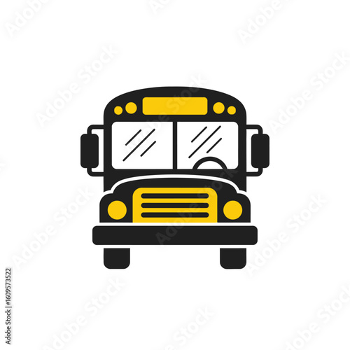 Front view of a yellow school bus icon. A flat vector illustration for transportation and education themes.