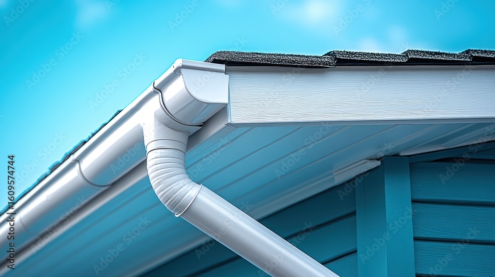 Naklejka premium White gutter system on a teal-colored house