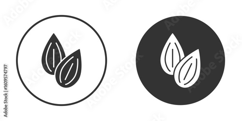 Almond icon in trendy flat design versions in black and white.