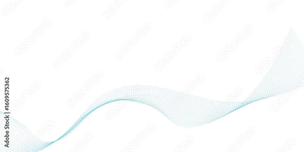 Fototapeta premium Blue dotted wave line pattern. Flowing dot particles wave pattern halftone black gradient smooth curve shape isolated on transparent background. 