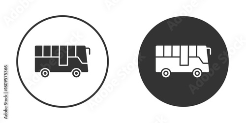 Bus coach icon in trendy flat design versions in black and white.