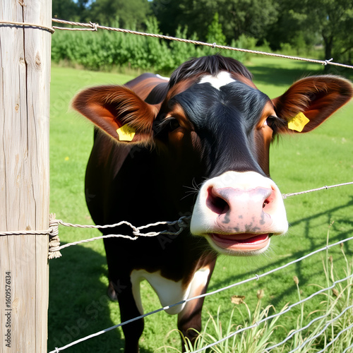 Cow At A Fence, Sticking Out Its Tongue