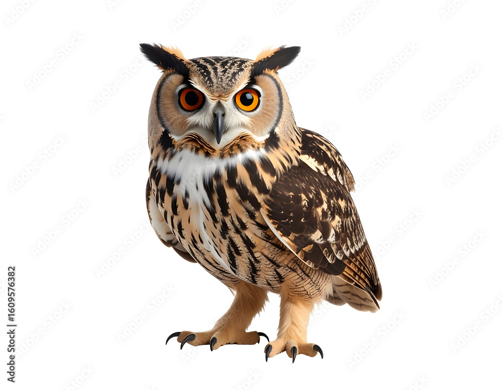 Obraz premium Realistic owl illustration with transparent background (PNG), perfect for wildlife designs, educational materials, and nature projects.