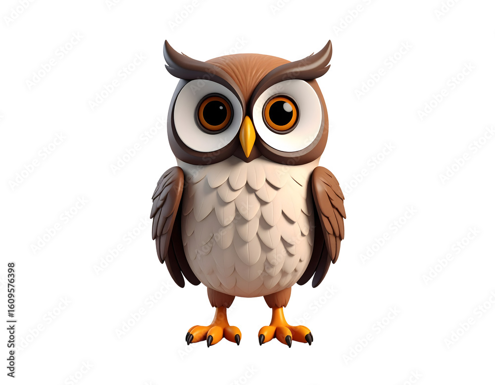 Obraz premium Cute cartoon owl illustration with transparent background (PNG), perfect for kids’ designs, educational materials, and playful projects.