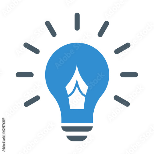 Vector icon of a blue lightbulb with a pen nib, a creative symbol for innovation, inspiration, and bright ideas in writing and design.