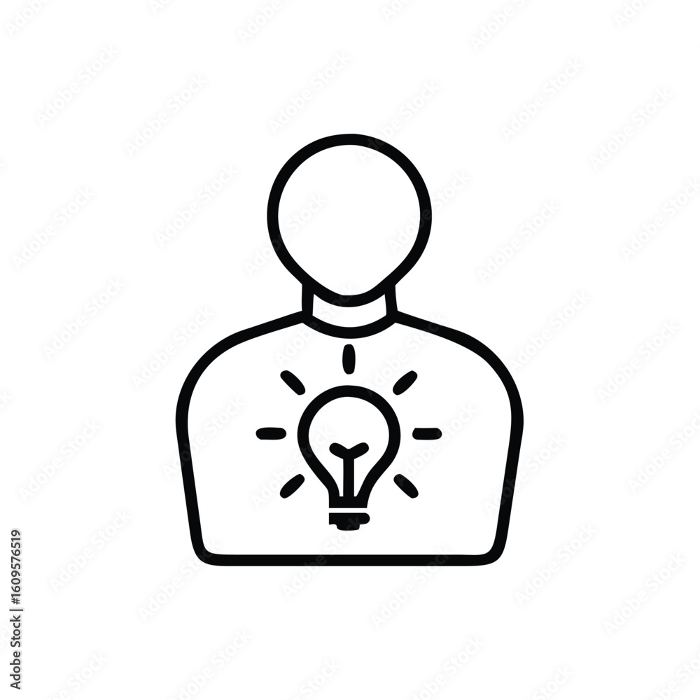 Fototapeta premium Outline icon a person with a light bulb inside their chest human silhouette
