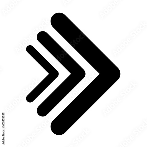A modern abstract arrow icon representing forward momentum and progress. A minimalist black vector graphic element for business branding.