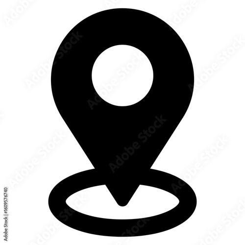 Black location pin icon for maps and navigation. A simple destination marker symbol isolated on a white background. Vector graphic for web.