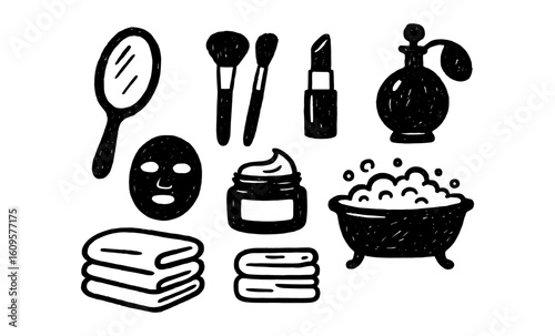 Elegant, hand drawn beauty and self care essentials