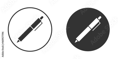 Fountain pen icon in trendy flat design versions in black and white.