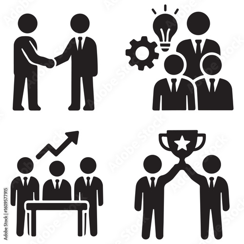 Successful business collaboration thin line icon set vector illustration