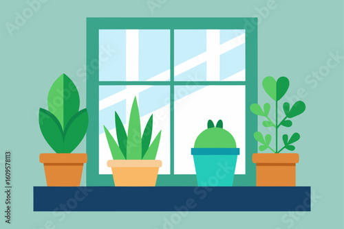 Potted flowers adorn a home window, bringing nature's vibrant design into the room