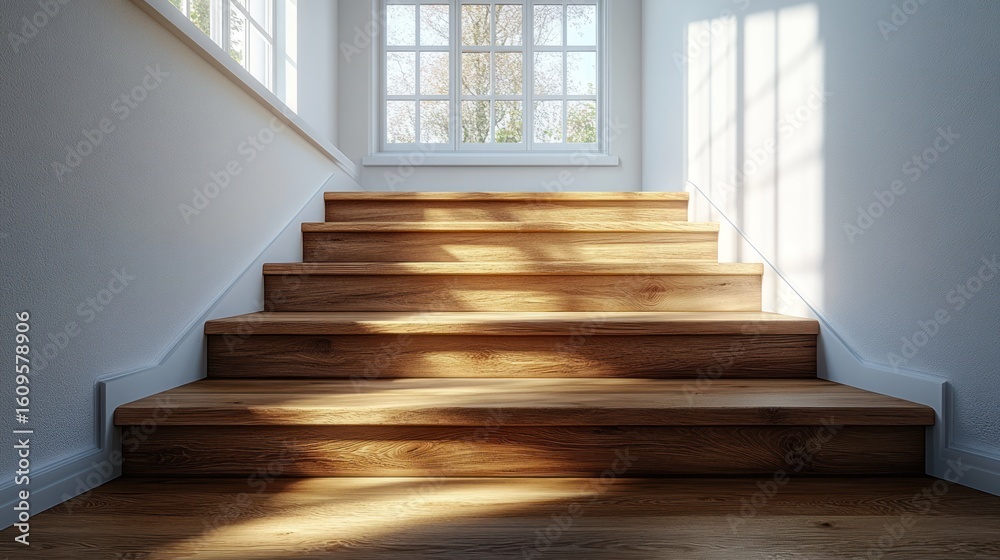 Obraz premium Wooden staircase in a bright hallway