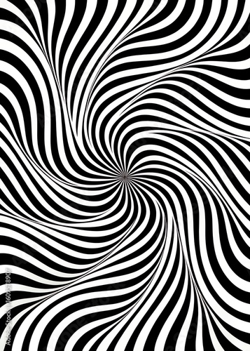Black and white hypnotic spiral with wavy lines creating optical illusion