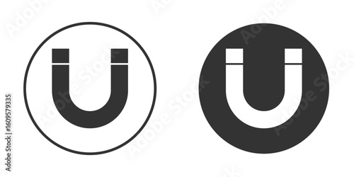 Magnet icon in trendy flat design versions in black and white.